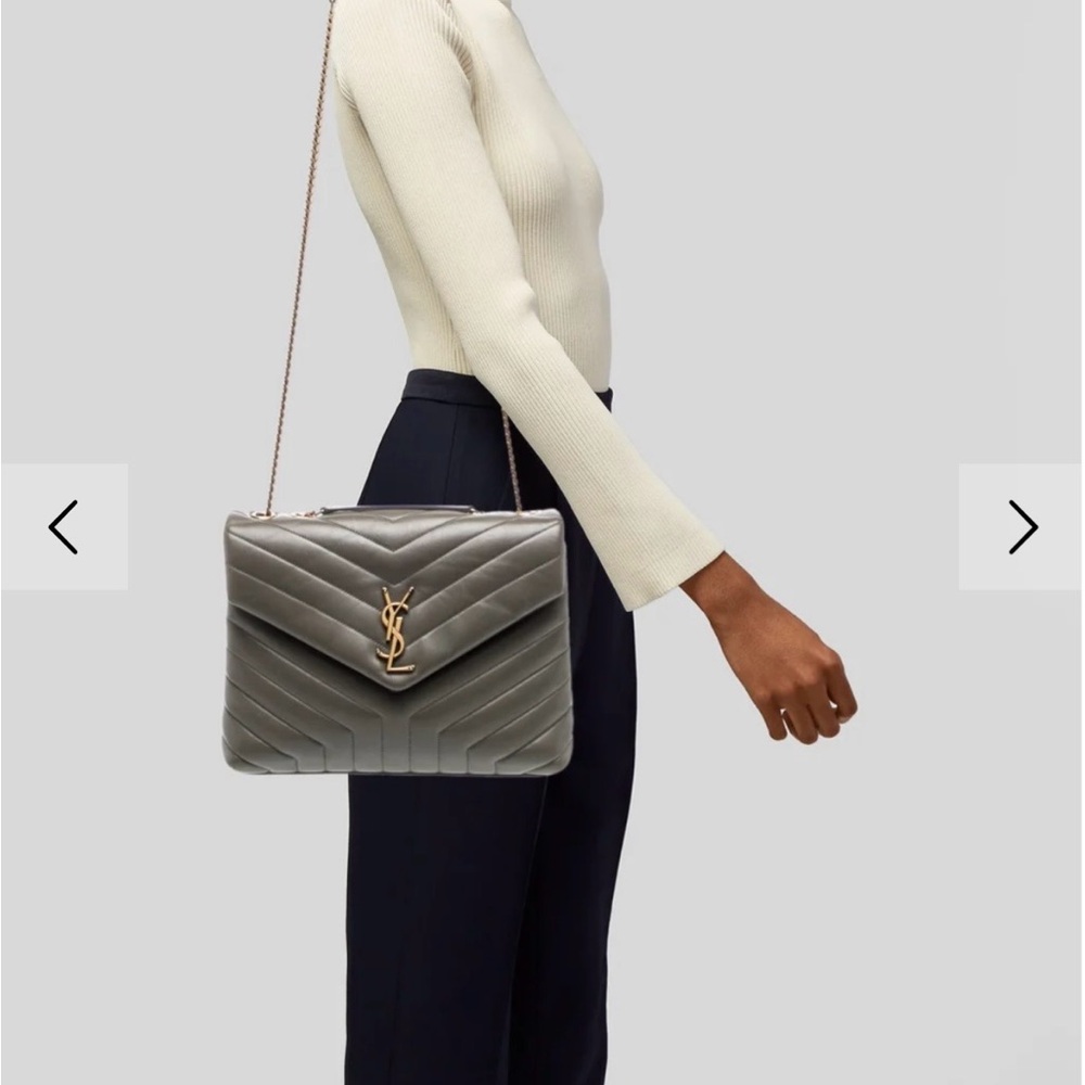 Yves Saint Laurent Chevron Gray Shoulder Bag with Gold Chain - Picture 6 of 6